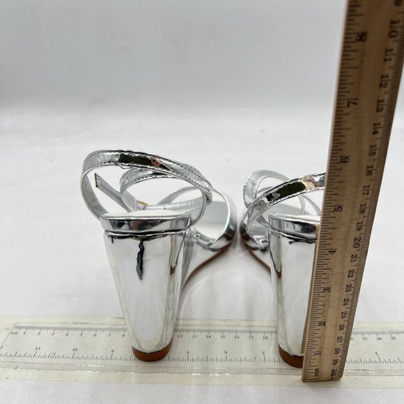 miss left Silver Open Toe Wedge High Heel Sandals Crossed Ankle Strap Shoes - Picture 5 of 8